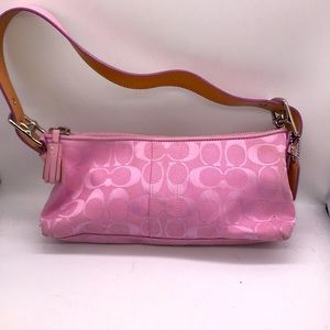 Coach pink fabric signature c pattern shoulder small clutch purse